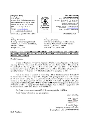 Thumbnail Coal India Quarterly Report 2023-q3
