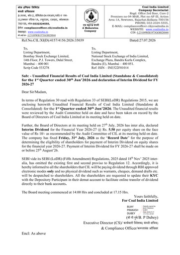 Thumbnail Coal India Quarterly Report 2026-q1