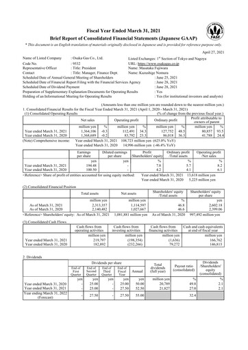 Vorschaubild Osaka Gas
 Finanzmitteilung fy2021