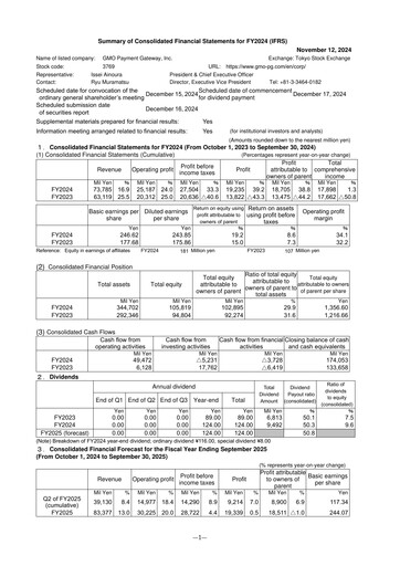 Vorschaubild GMO Payment Gateway Finanzmitteilung fy2024