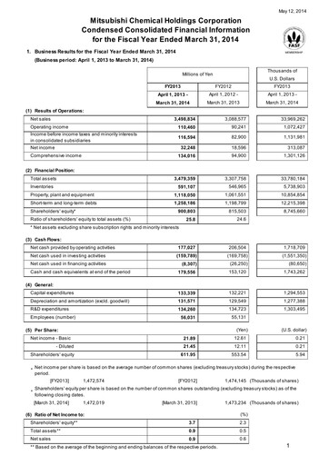 Thumbnail Mitsubishi Chemical Holdings
 Financial Statement fy2013