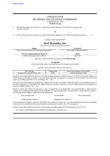 Thumbnail Steel Dynamics
 Quarterly Report 2025-q2