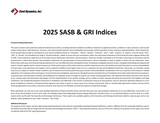 Thumbnail Steel Dynamics
 Sustainability Report 2025