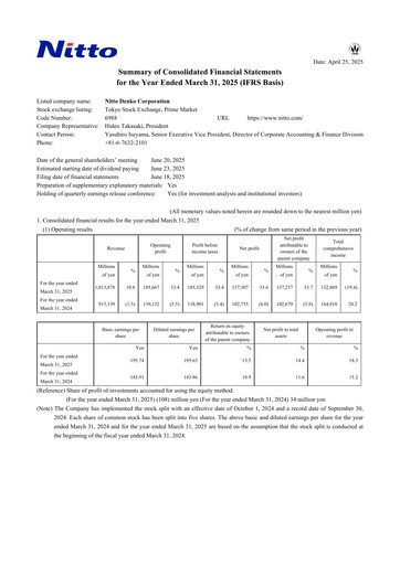 Thumbnail Nitto Denko
 Financial Statement fy2024