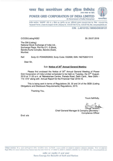 Thumbnail Powergrid Corporation of India
 Annual Report 2018-2019