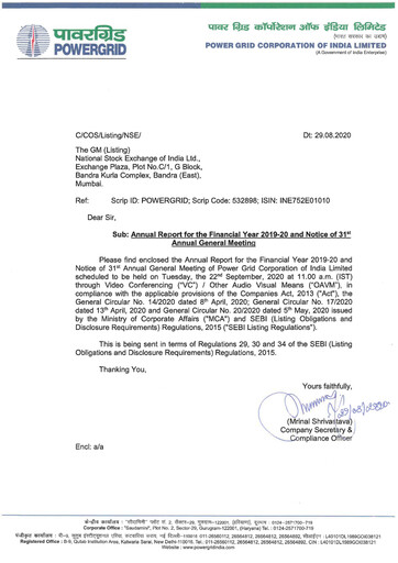 Thumbnail Powergrid Corporation of India
 Annual Report 2019-2020
