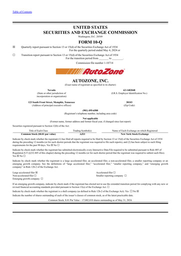 Thumbnail AutoZone Quarterly Report 2024-q3