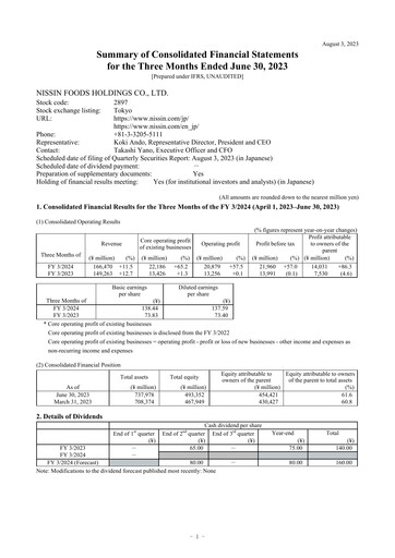 Thumbnail Nissin Foods
 Financial Statement 2024-q1