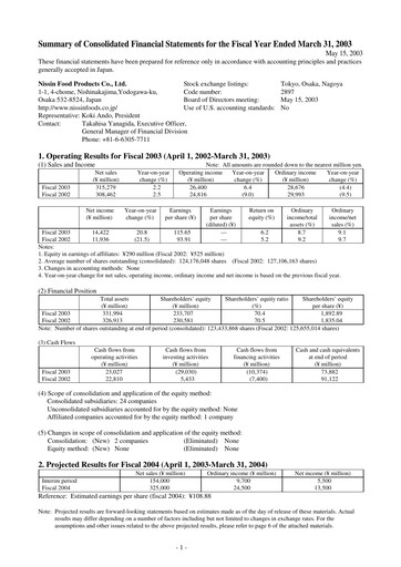 Thumbnail Nissin Foods
 Financial Statement fy2003