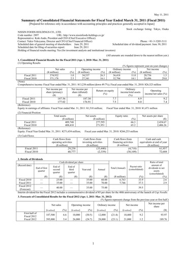 Thumbnail Nissin Foods
 Financial Statement fy2011