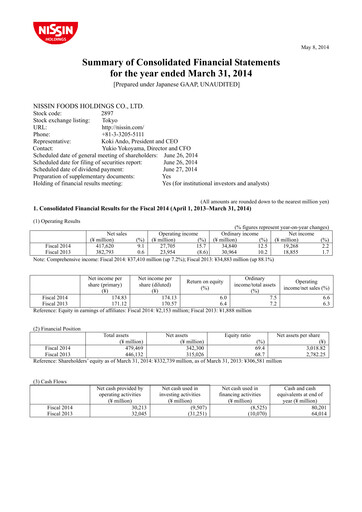 Thumbnail Nissin Foods
 Financial Statement fy2014