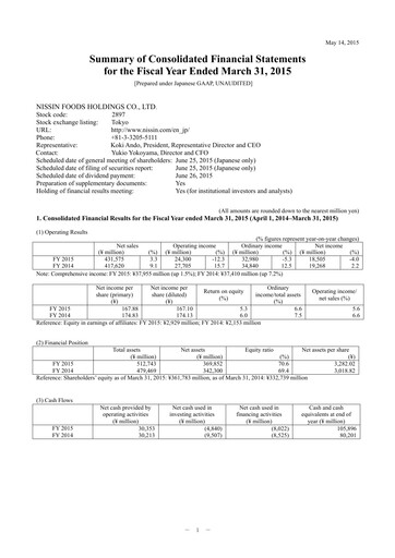Thumbnail Nissin Foods
 Financial Statement fy2015