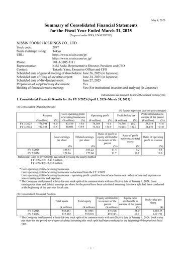 Thumbnail Nissin Foods
 Financial Statement fy2025