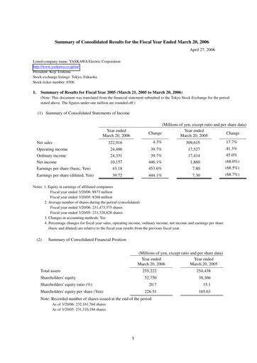 Vorschaubild Yaskawa Finanzmitteilung fy2005