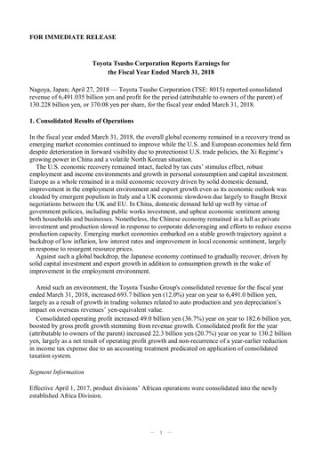 Thumbnail Toyota Tsusho
 Financial Statement 2017