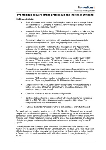 Thumbnail Pro Medicus Financial Report fy2003