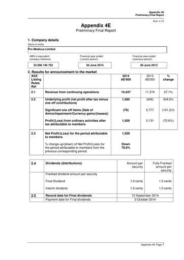 Thumbnail Pro Medicus Financial Report fy2014