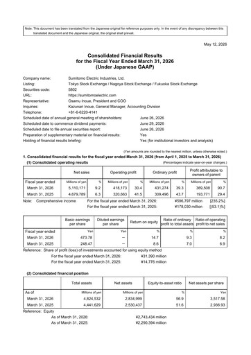 Vorschaubild Sumitomo Denki Kōgyō
 Finanzbericht fy2026