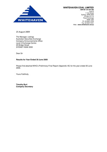 Thumbnail Whitehaven Coal Financial Statement 2009