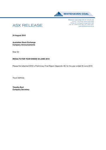 Thumbnail Whitehaven Coal Financial Statement 2010