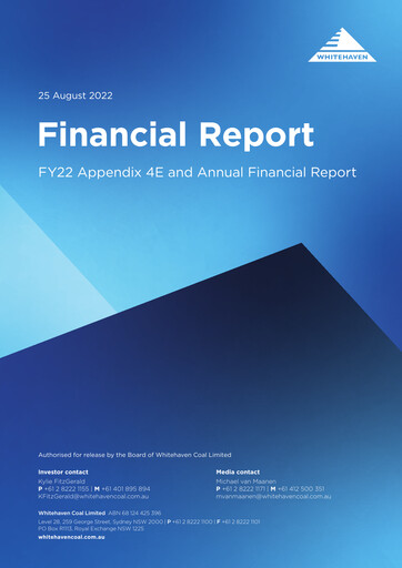 Thumbnail Whitehaven Coal Financial Statement 2022