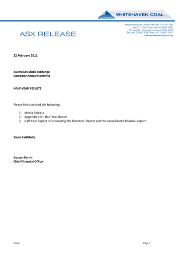 Miniature Whitehaven Coal Rapport semestriel 2011-h1