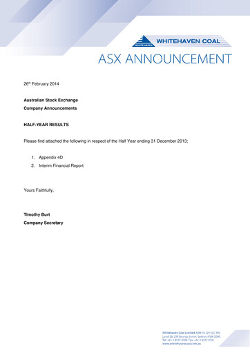 Miniature Whitehaven Coal Rapport semestriel 2014-h1