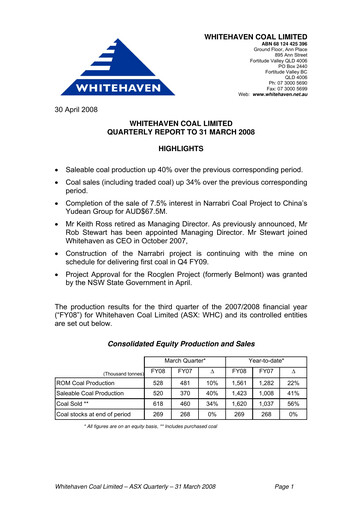 Thumbnail Whitehaven Coal Quarterly Report 2008-q1