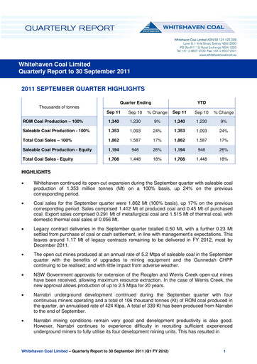 Thumbnail Whitehaven Coal Quarterly Report 2011-q3