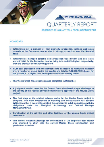 Thumbnail Whitehaven Coal Quarterly Report 2013-q4