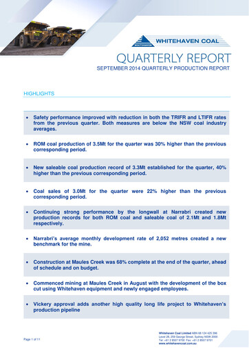 Thumbnail Whitehaven Coal Quarterly Report 2014-q3