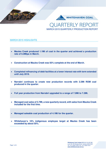 Thumbnail Whitehaven Coal Quarterly Report 2015-q1