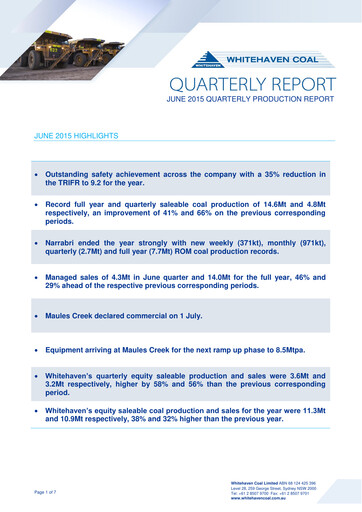 Thumbnail Whitehaven Coal Quarterly Report 2015-q2