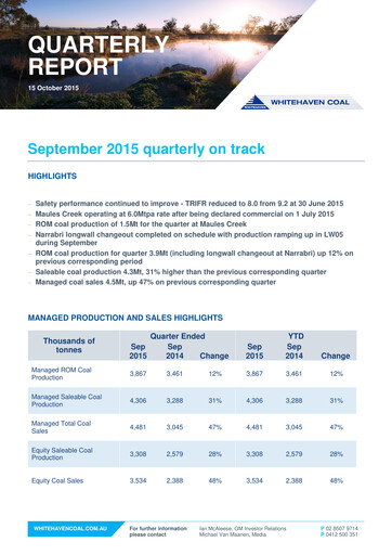Thumbnail Whitehaven Coal Quarterly Report 2015-q3