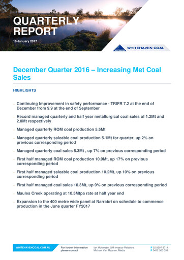 Thumbnail Whitehaven Coal Quarterly Report 2016-q4