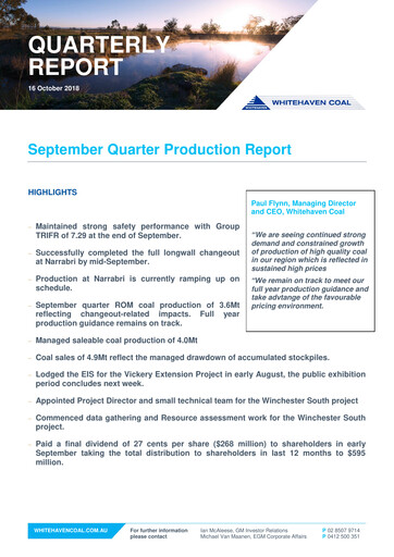 Thumbnail Whitehaven Coal Quarterly Report 2018-q3