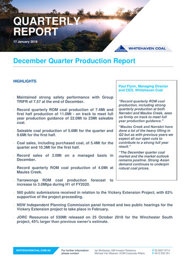 Thumbnail Whitehaven Coal Quarterly Report 2018-q4