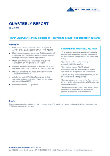 Thumbnail Whitehaven Coal Quarterly Report 2022-q1