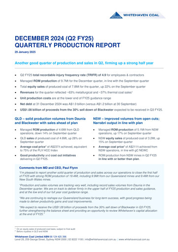 Thumbnail Whitehaven Coal Quarterly Report 2024-q4
