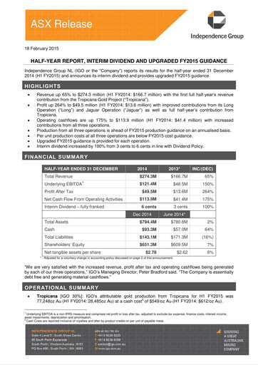Thumbnail IGO Limited Half-year Report 2015-h1