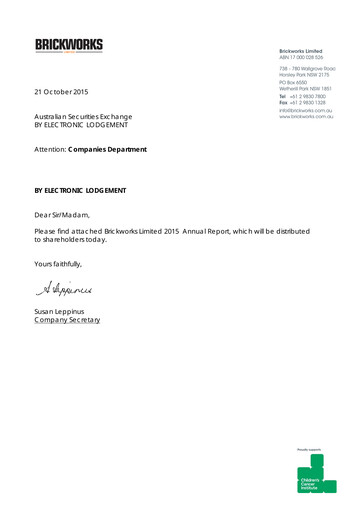 Thumbnail Brickworks Limited Annual Report 2015