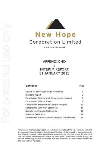 Thumbnail New Hope Corporation Half-year Report 2015-h1