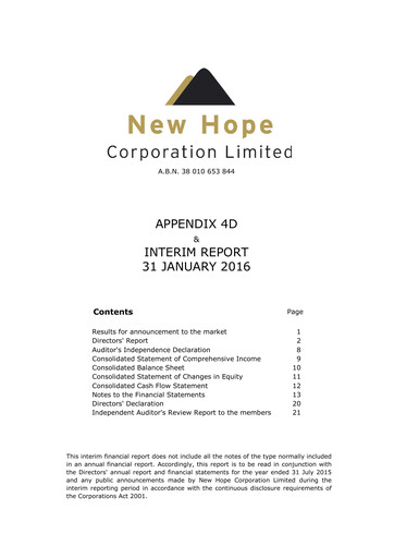 Thumbnail New Hope Corporation Half-year Report 2016-h1