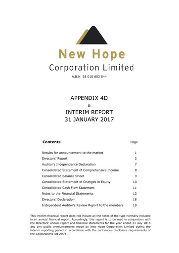 Thumbnail New Hope Corporation Half-year Report 2017-h1