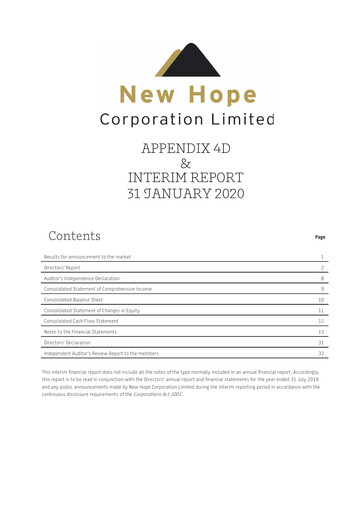Thumbnail New Hope Corporation Half-year Report 2020-h1