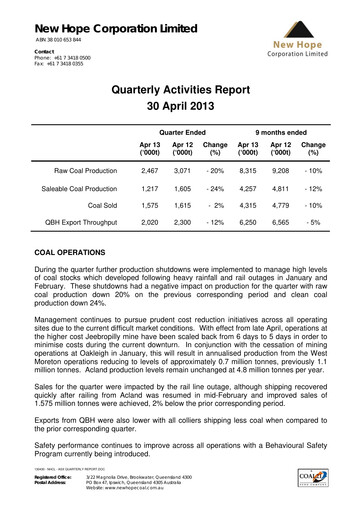 Thumbnail New Hope Corporation Quarterly Report 2013-q3