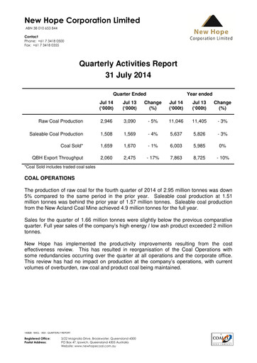 Thumbnail New Hope Corporation Quarterly Report 2014-q4