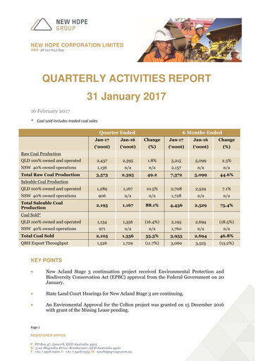Thumbnail New Hope Corporation Quarterly Report 2017-q2