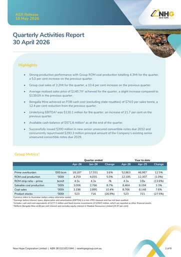 Thumbnail New Hope Corporation Quarterly Report 2026-q2