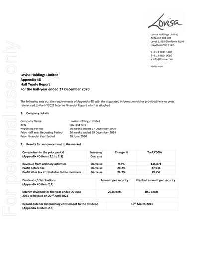 Thumbnail Lovisa Holdings Half-year Report 2021-h1
